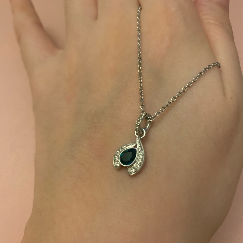 Swarovski Necklace, white, green, rhodium plated.